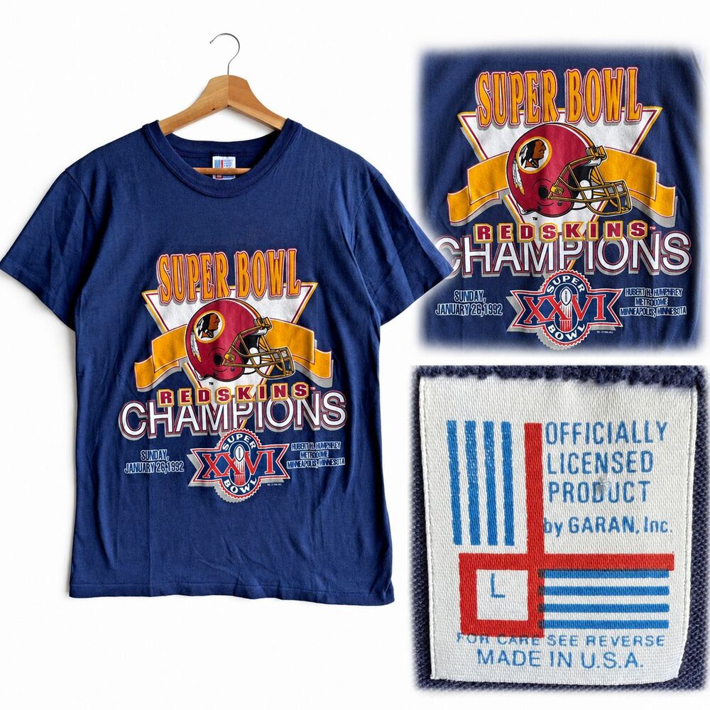 VTG 1992 Washington Redskins Super Bowl Champions Women’s L Blue T-Shirt SingleS